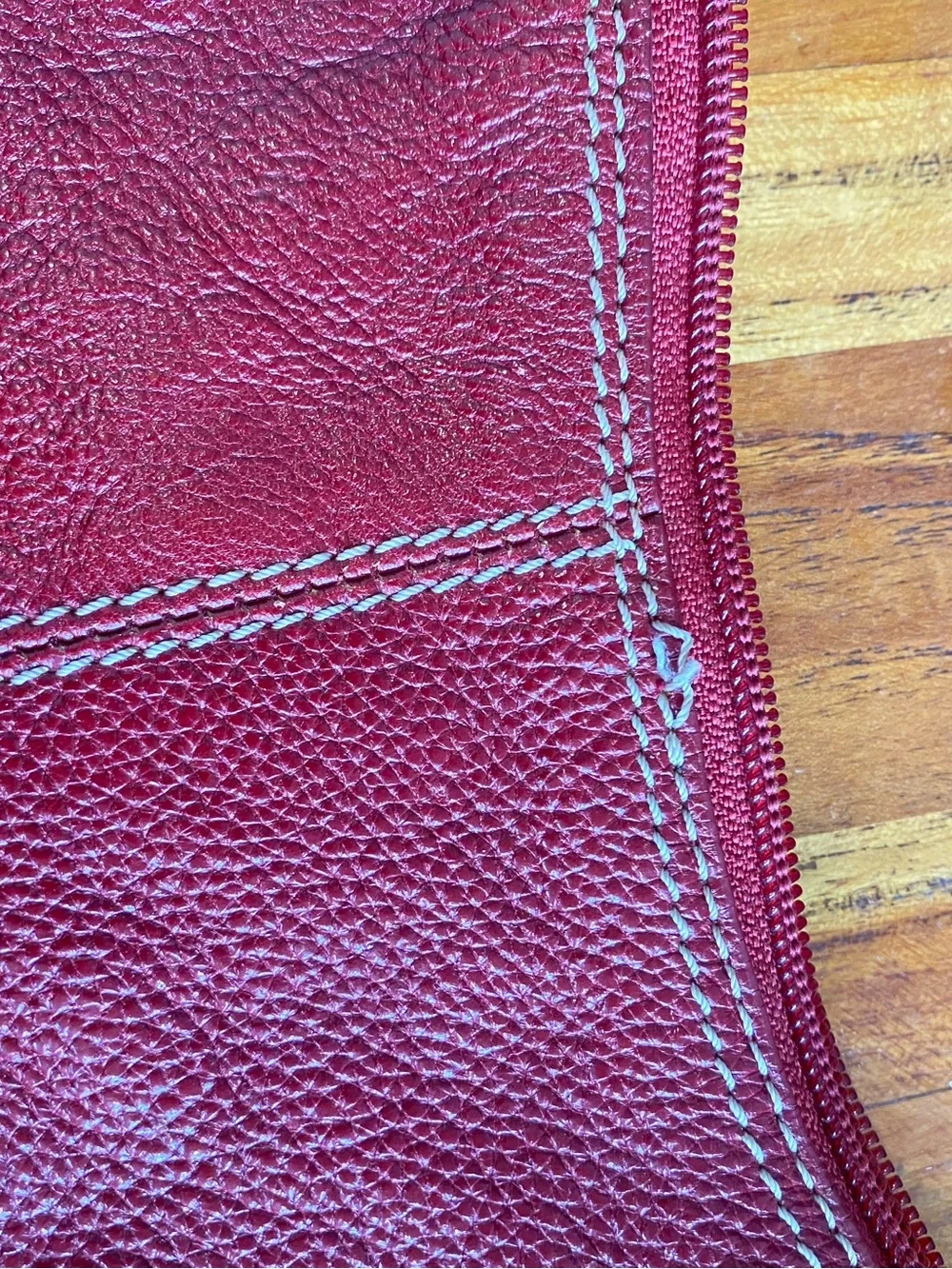 Kenneth Cole New York Red Pebbled Leather Hobo Bag medium with Stitch Detail